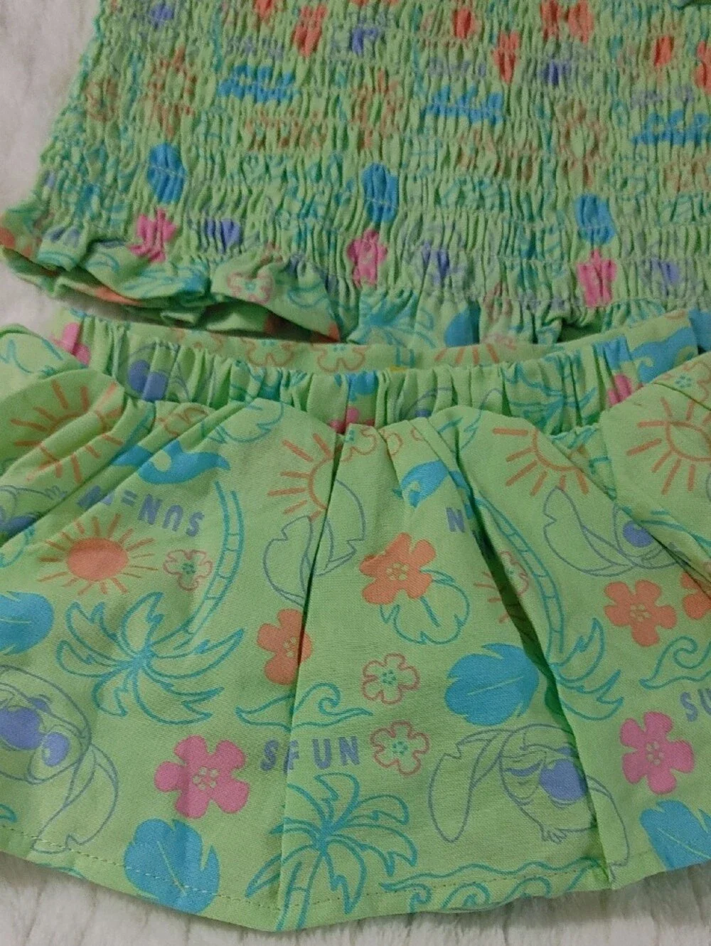 3PC Disney Baby Pastel Green Pink Blue Smocked set